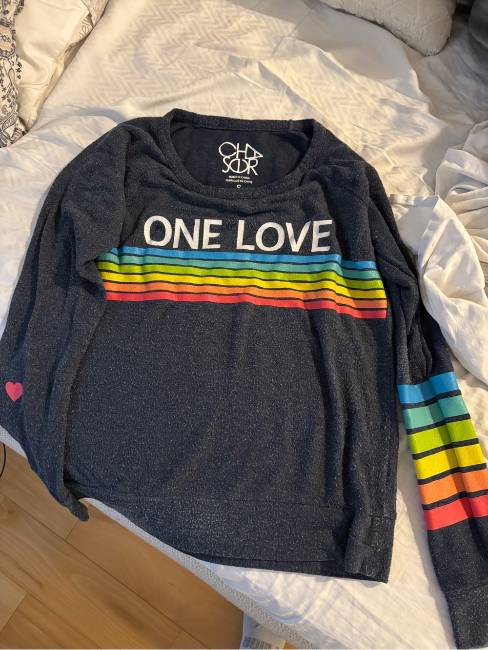 Chaser Navy "One Love" Rainbow Stripe Pullover